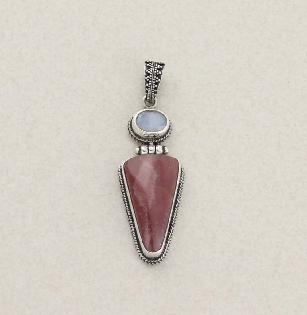 Pendant Only Sterling Silver Natural Carnelian & Rainbow Moonstone Pendant